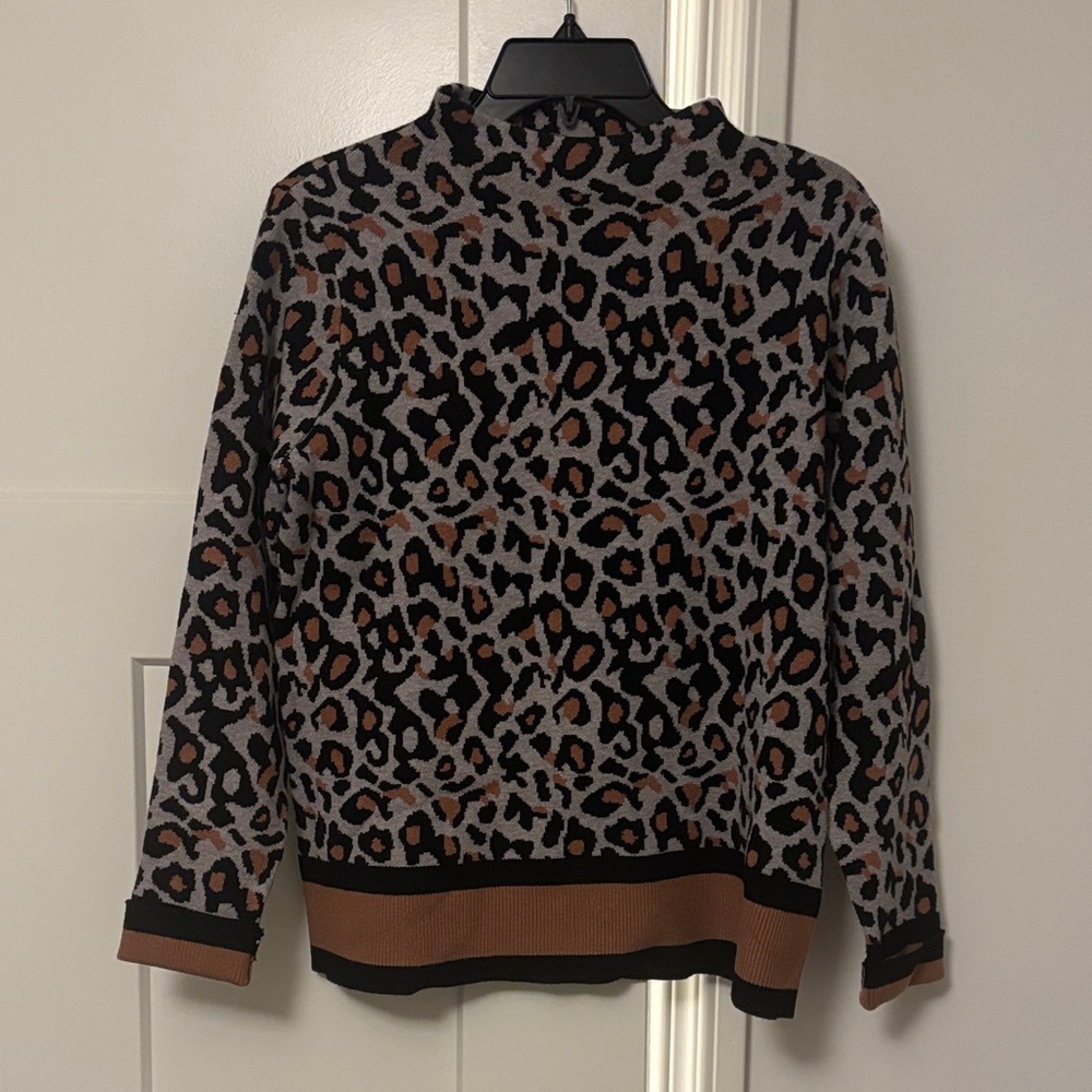 Tribal Leopard Print Cowl Neck Sweater - Black, Brown, Gray